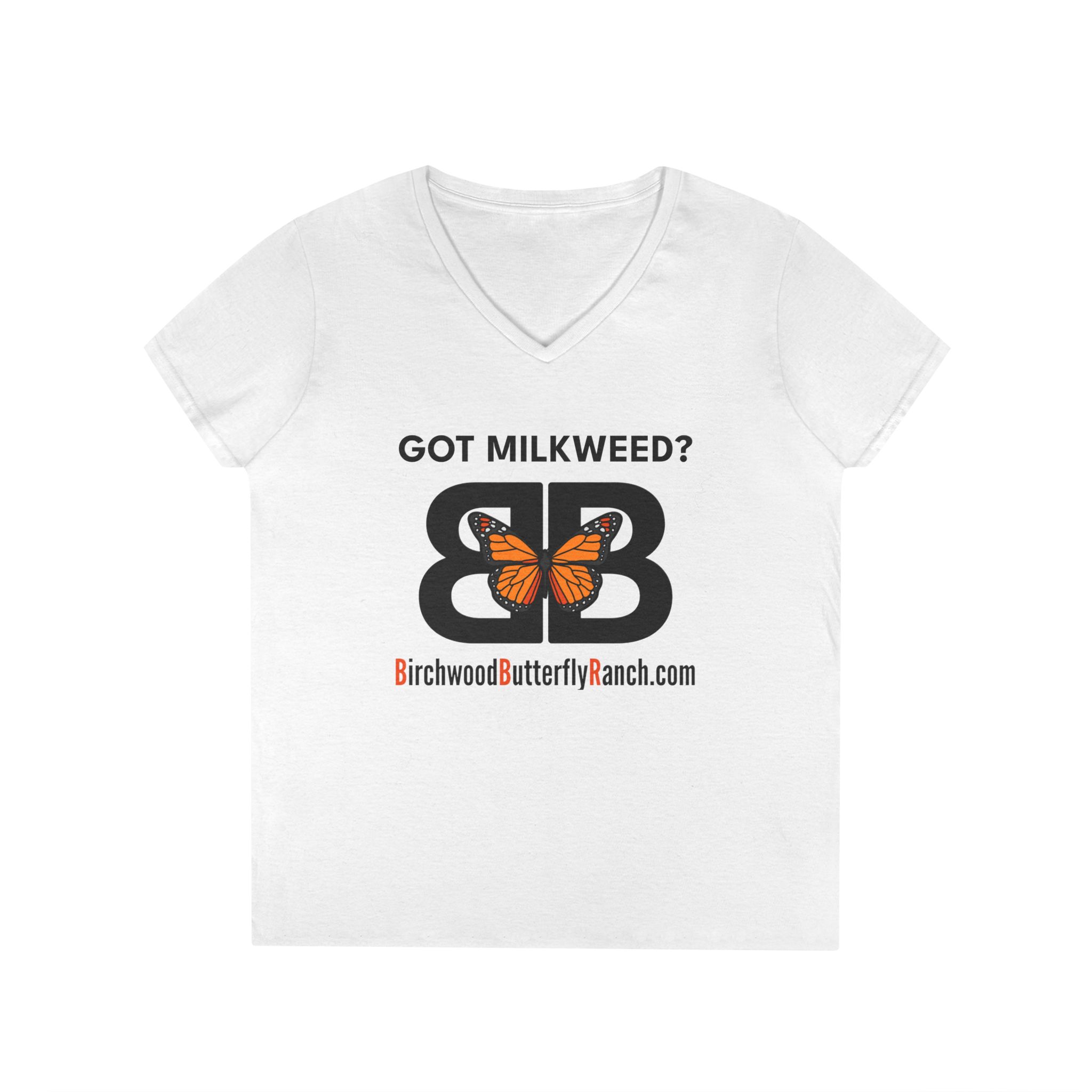 Ladies' V-Neck T-Shirt - Got Milkweed? Pollinator Pack Member Tee